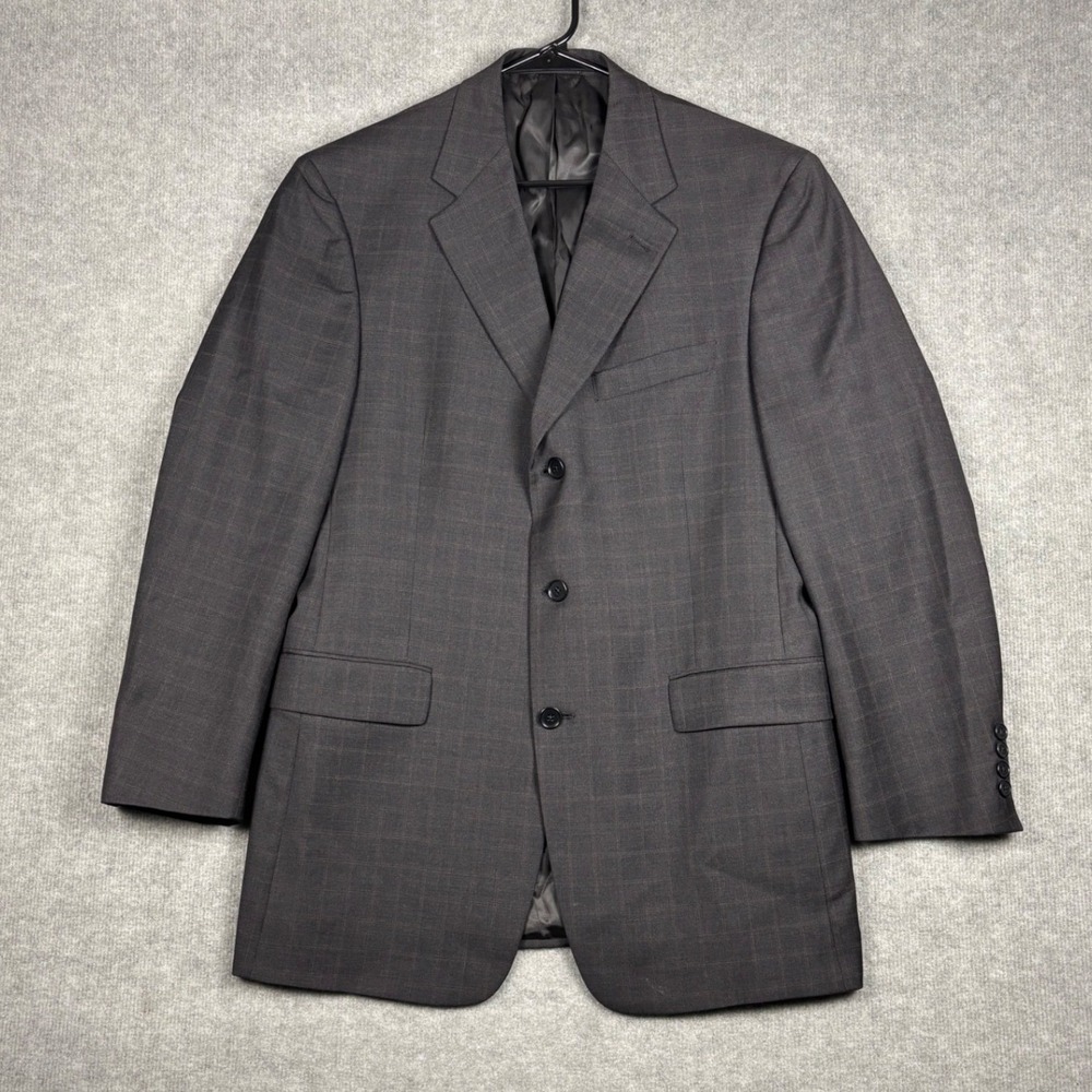 Daniel Cremieux Collection Wool Windowpane Suit 40R 32x29 Charcoal Gray Mens‎